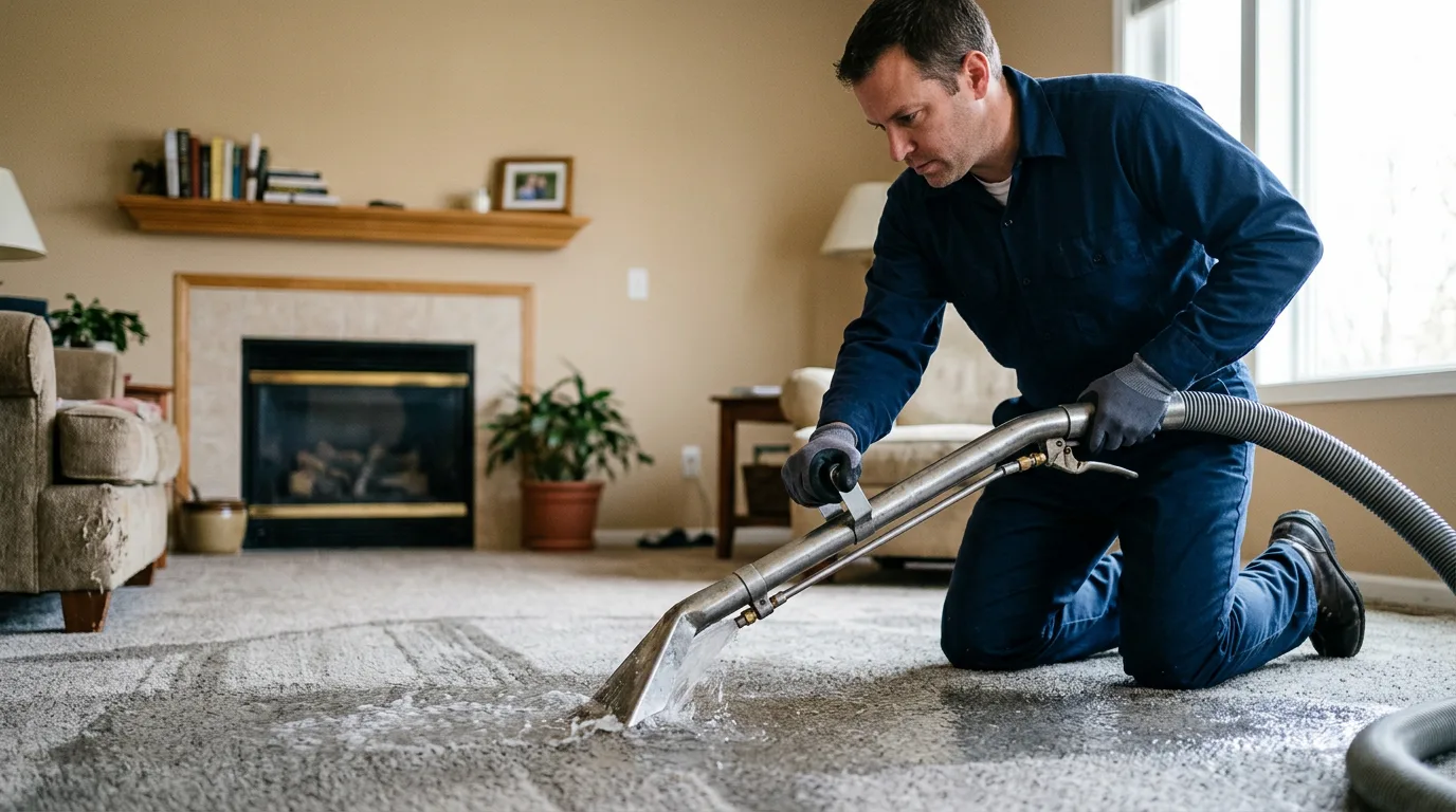Water damage restoration technician working near Moreno Valley, CA